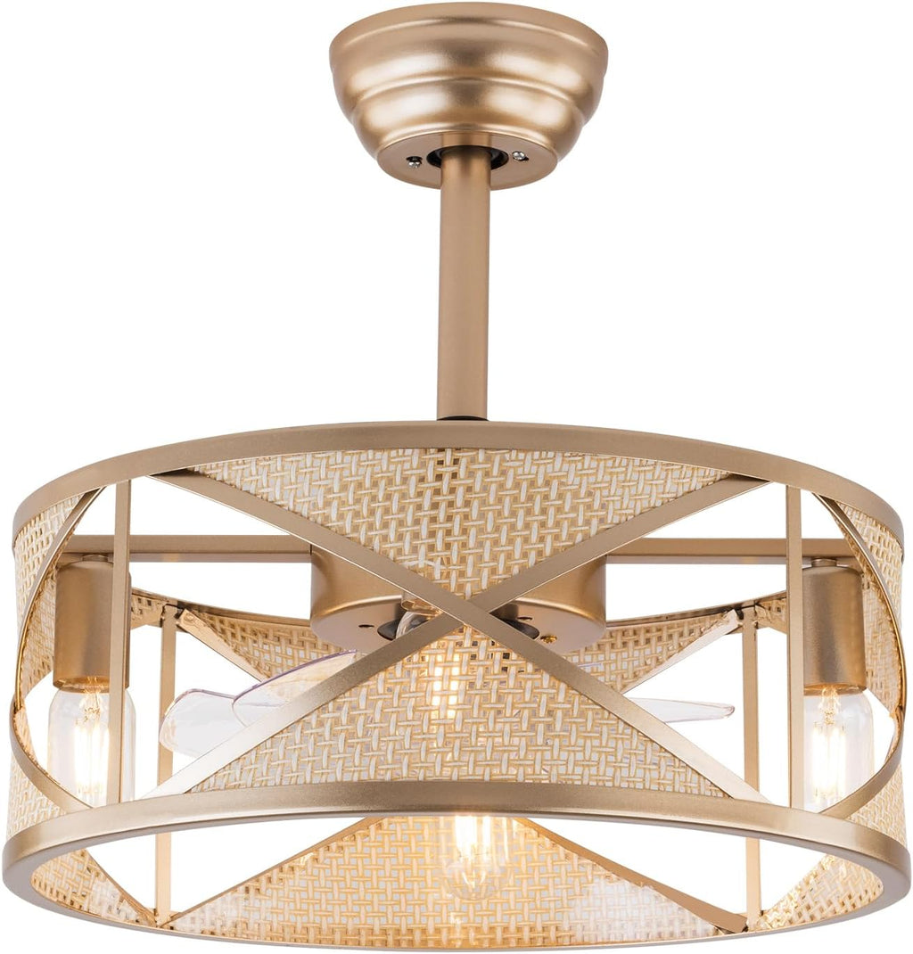 Caged Fandelier Ceiling Fan with Light, with Remote Control & 6 Speed Regulation, Farmhouse Rustic Bladeless Chandelier Retro Lighting Fixture Bedroom, Living Room, Dining Room, Kitchen, Commercial