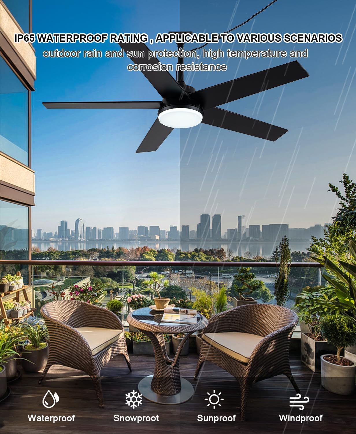 42'' Walnut Waterproof Gazebo Fans with Lights Remote App Control,IP65,6 Speed Reversible 3-Blade Plug-in Outdoor Hanging Fan for Indoor,Patios,Pergola,Garage,Deck,Coastal