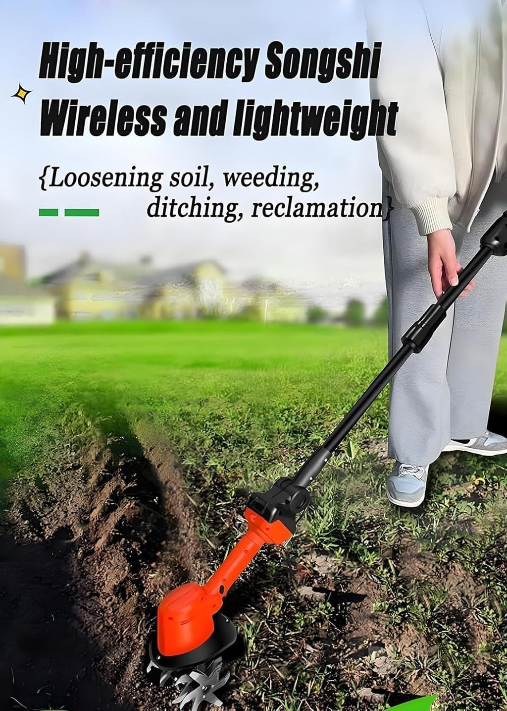 24v Cordless Mini Tiller Cultivator,Electric Garden Rotavator,Garden Soil Cultivator Rotavator,235rpm with 4 Rows of Tines,2x1.5ah Batteries Charger,for Effortless Gardening