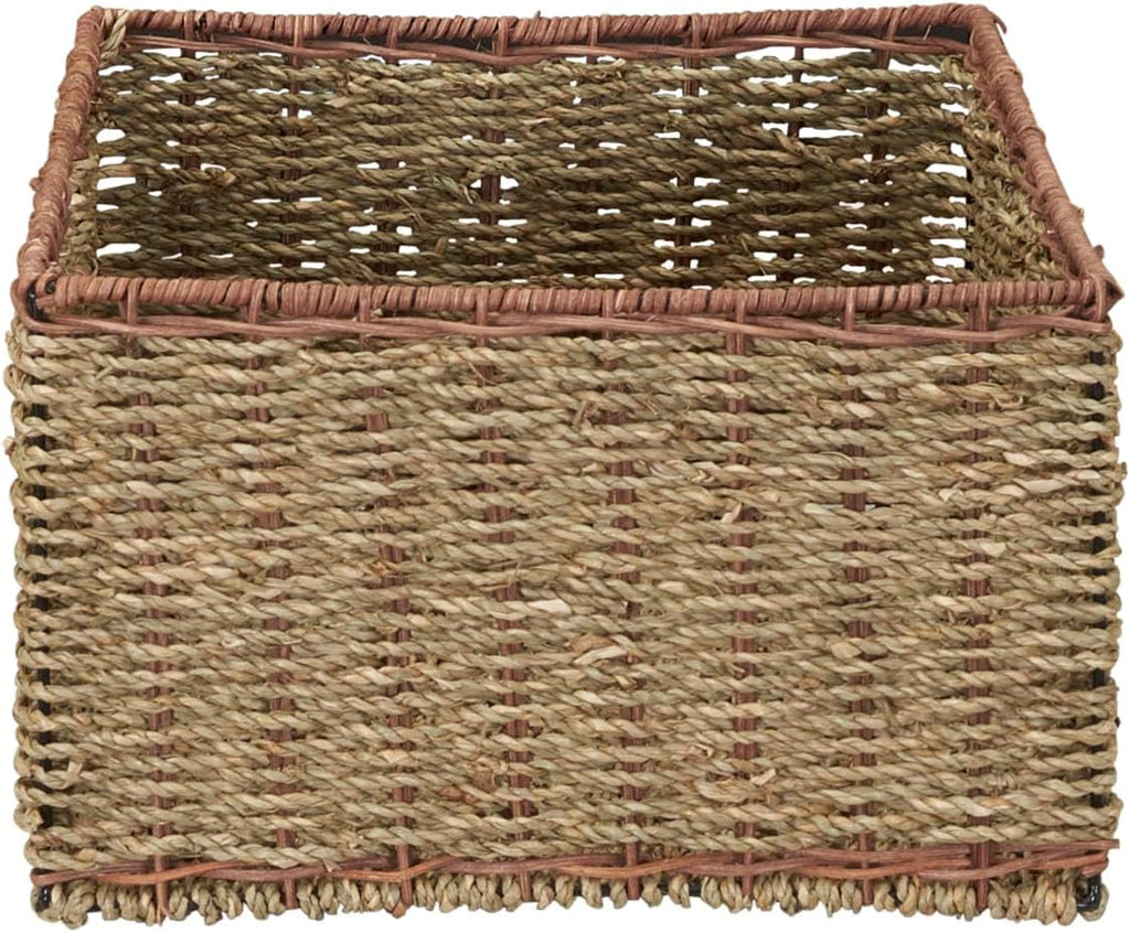 Household Essentials 5 Drawer Seagrass Wicker Storage Tower with Handwoven Rattan Design and Strong Metal Frame, Natural Rustic Modern Finish