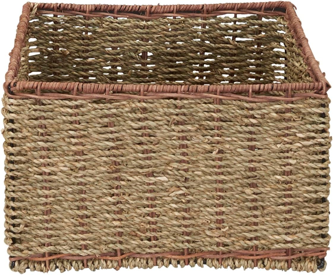 Household Essentials 5 Drawer Seagrass Wicker Storage Tower with Handwoven Rattan Design and Strong Metal Frame, Natural Rustic Modern Finish