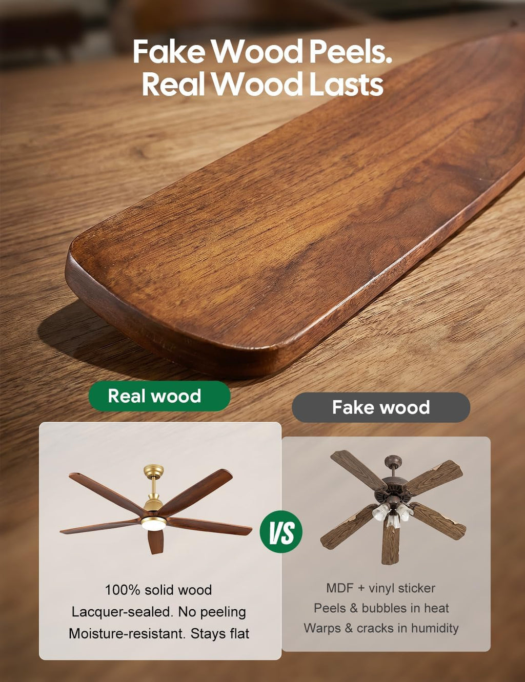 60 Inch Outdoor Ceiling Fan with Lights, Gold Brass Finish, 5 Solid Walnut Wood Blades, High CFM Quiet DC Motor, Modern Farmhouse Ceiling Fans, DampRated for Covered Patio Porch Gazebo Indoor Exterior
