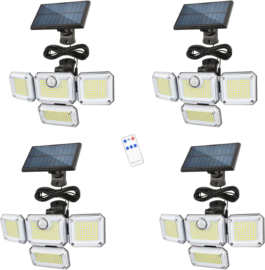 Solar Outdoor Lights with Motion Sensor,Solar Powered 4 Heads Security Lights,333 LED Flood Light 270° Wide Angle Flood Wall Lights with 3 Modes for Garden Patio Yard,IP65 Waterproof (4)