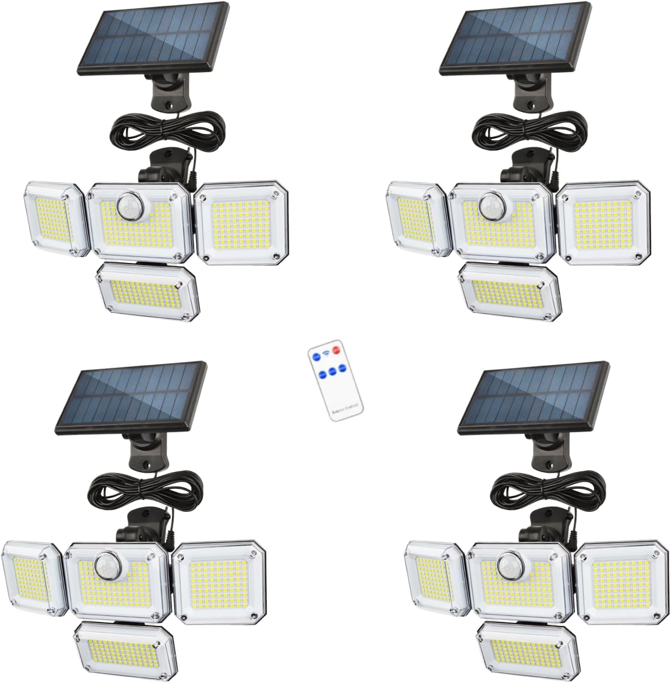 Solar Outdoor Lights with Motion Sensor,Solar Powered 4 Heads Security Lights,333 LED Flood Light 270° Wide Angle Flood Wall Lights with 3 Modes for Garden Patio Yard,IP65 Waterproof (4)