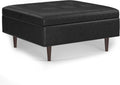SIMPLIHOME Shay 38 inch Wide Mid Century Modern Large Square Coffee Table Storage Ottoman in Distressed Black Vegan Faux Leather, Assembled, for the Living Room and Entryway