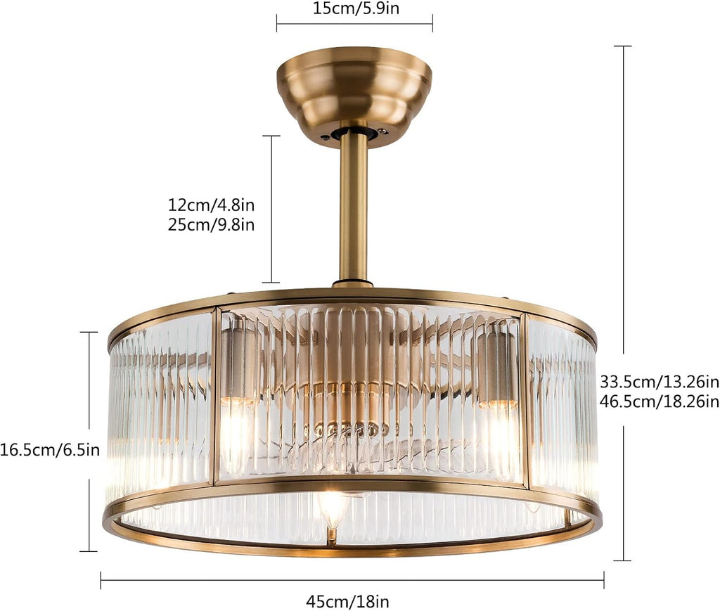 OUKANING Farmhouse Caged Ceiling Fan with Light and Remote, Gold Flush Mount Fandelier, Quiet Enclosed Ceiling Fan for Bedroom, Kitchen, Dining Room and Living Room