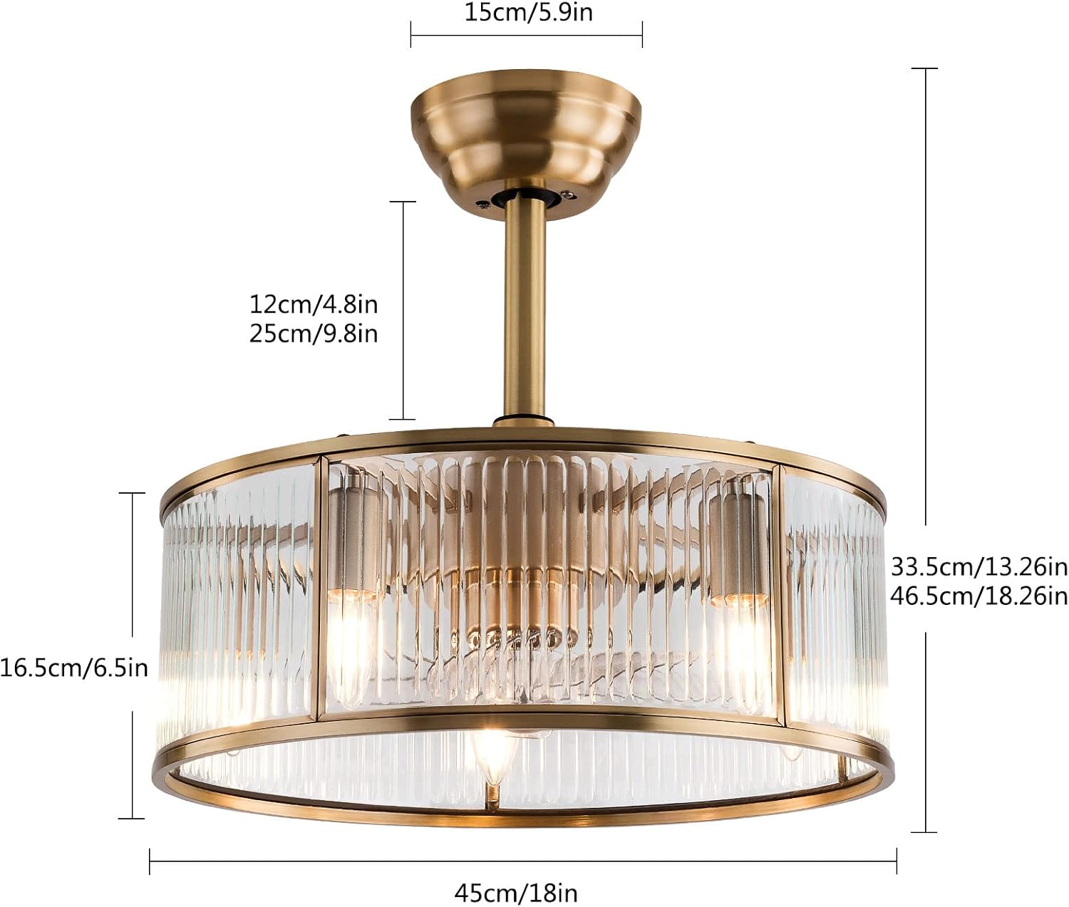 OUKANING Farmhouse Caged Ceiling Fan with Light and Remote, Gold Flush Mount Fandelier, Quiet Enclosed Ceiling Fan for Bedroom, Kitchen, Dining Room and Living Room