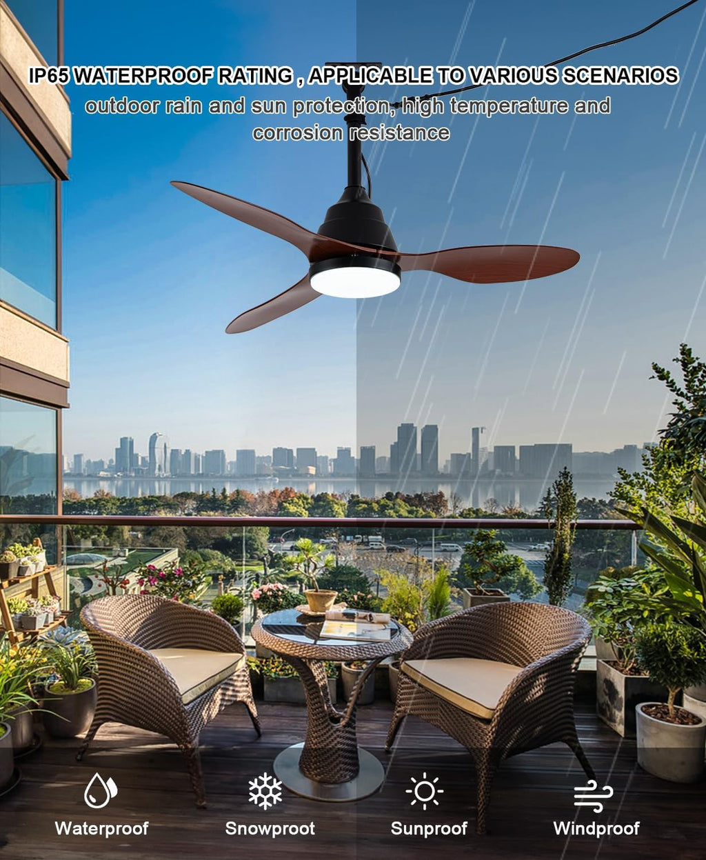 42' Outdoor Ceiling Fan with Light and Remote Control,Quiet DC Motor,3CCT 6-Speed,Plug-in Cord Hook Installation,IP65 Waterproof Gazebo Ceiling Fan with Light for Patios, Pergola, Canopy