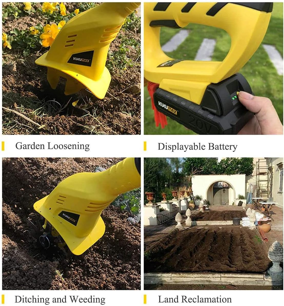 20V Cordless Tiller Rotavator,Garden Tiller, Handheld Electric Cordless 4000Mah Battery Powered, Soil Cultivator Gardening Tool Cultivation Machine,For The Garden, Vegetable Plots