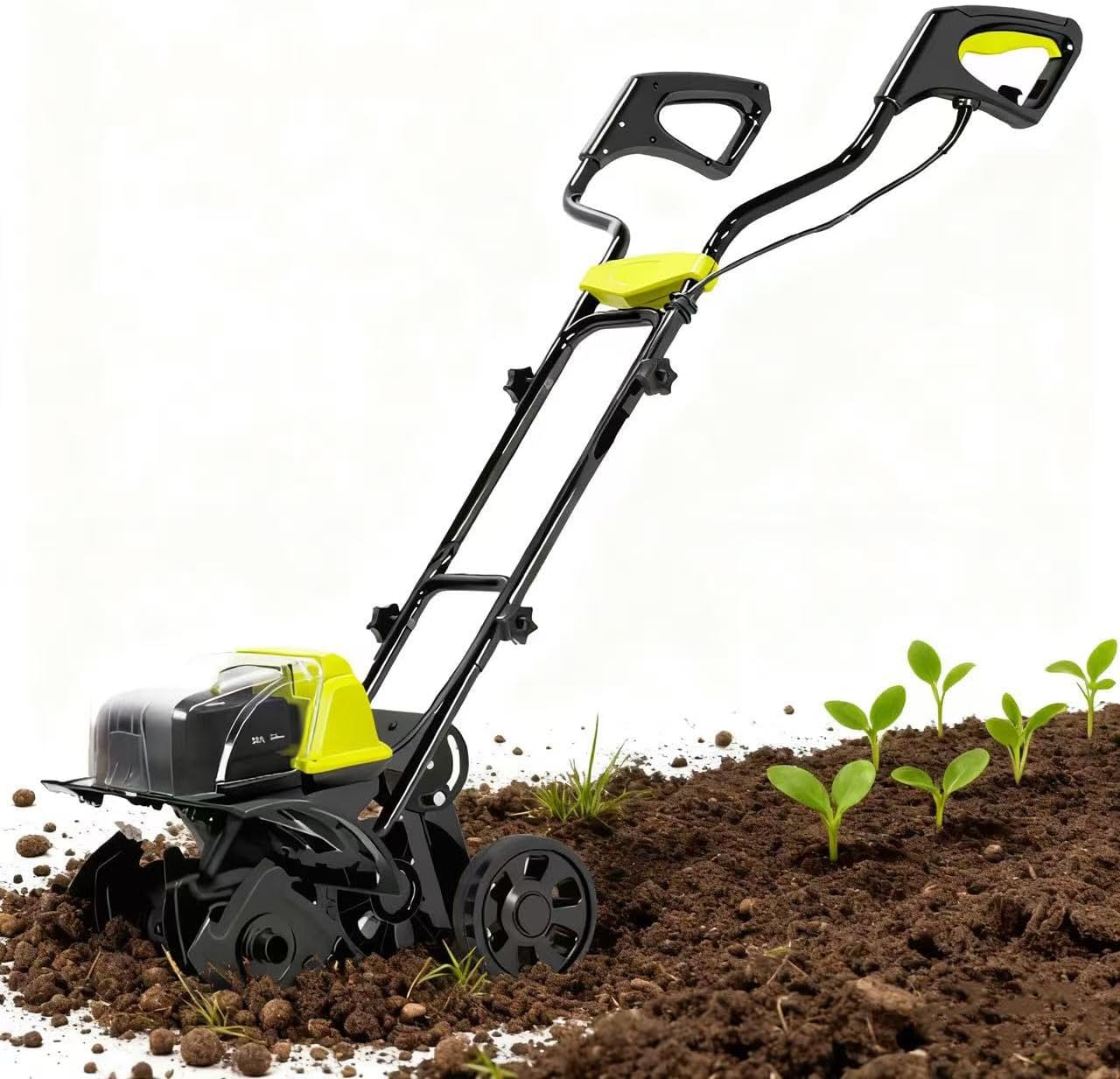 Electric Garden Tiller,Garden Cultivator Rotovator and Rototiller with 2 Wheels,36cm Working Width & 17cm Depth,Rotary Tiller for Lawn/Gardening/Soil