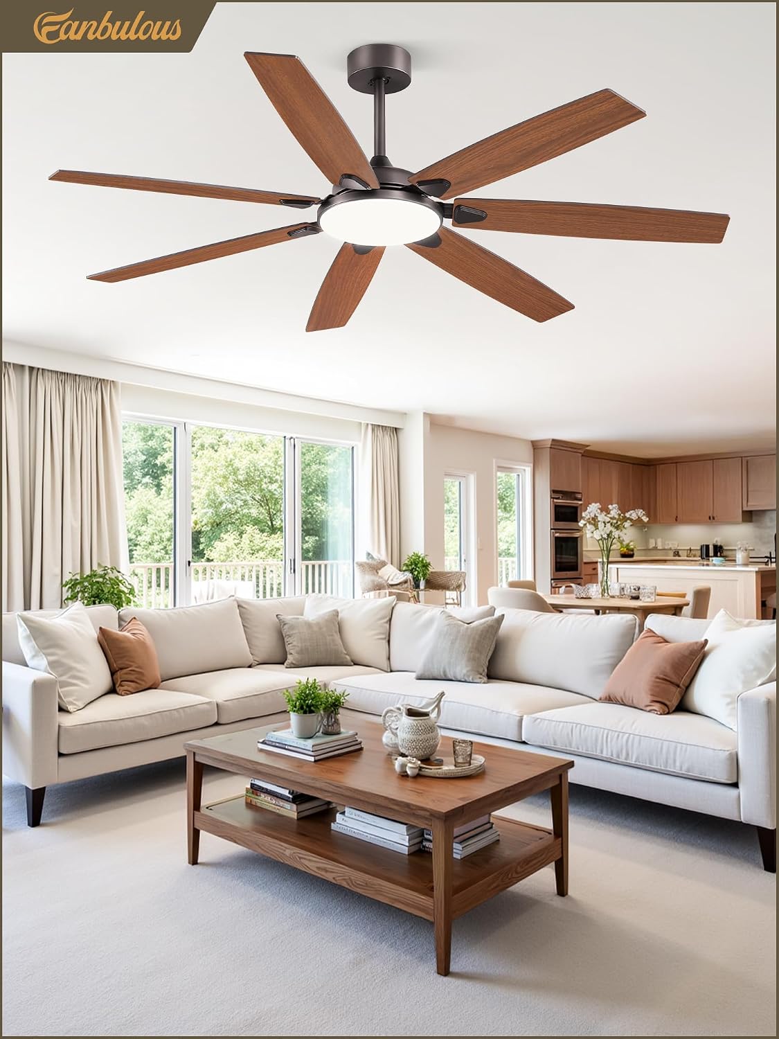 Fanbulous 62 Inch Large Ceiling Fans with Lights and Remote, Oil Bronze Modern Ceiling Fan with 3CCT LED Light, Quiet DC Motor,Indoor/Outdoor Ceiling Fan with 7 Dual Finish Blades for Living Room