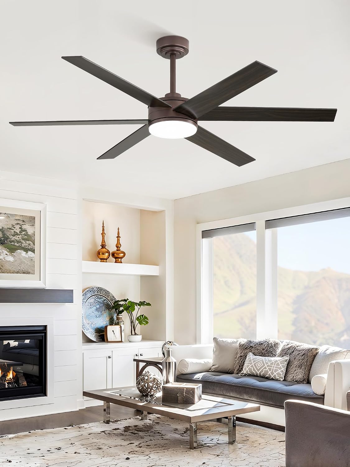 Fanbulous 56 Inch Ceiling Fans with Lights and Remote, Reversible 6 Blades, Dimmable, 3000K-6000K Adjustable, Outdoor Ceiling Fans for Patios, Large Ceiling Fan for Indoor or Covered Outdoor-Brown