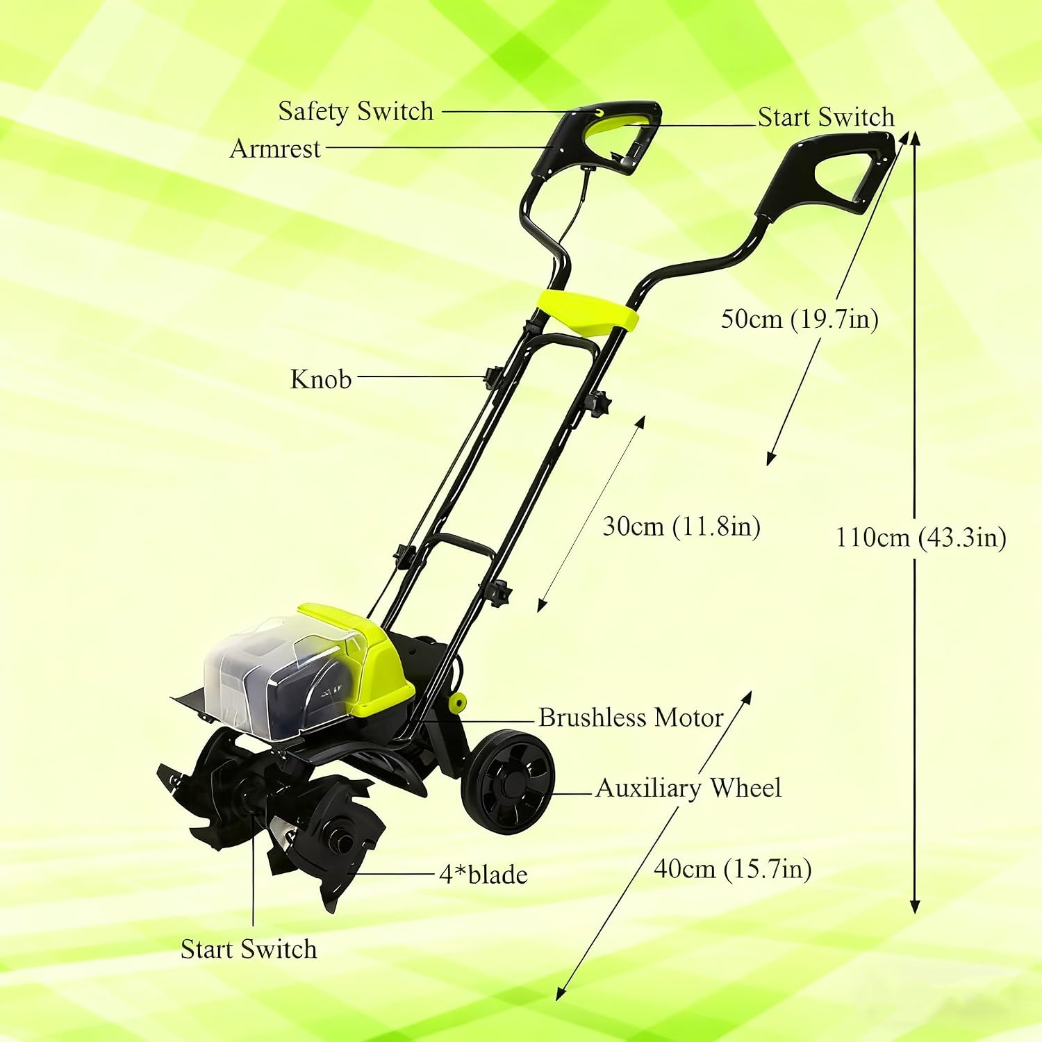 Electric Garden Tiller,Garden Cultivator Rotovator and Rototiller with 2 Wheels,36cm Working Width & 17cm Depth,Rotary Tiller for Lawn/Gardening/Soil