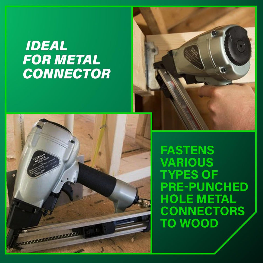 Metabo HPT Strap-Tite Fastening System Strip Nailer, Pro-preferred Pneumatic Power Nailers, Metal Connector Tool for Fastening Metal Connectors to Wood, 36° Magazine, 1-1/2″ Connector Nails, NR38AK