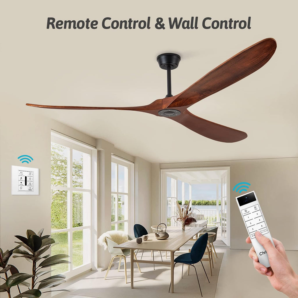 60'' Walnut Ceiling Fan with 3 Wood Blades, 6 Speeds Smart Timing Reversible DC Motor, Modern Black Fan for Indoor/Outdoor Farmhouse/Patios