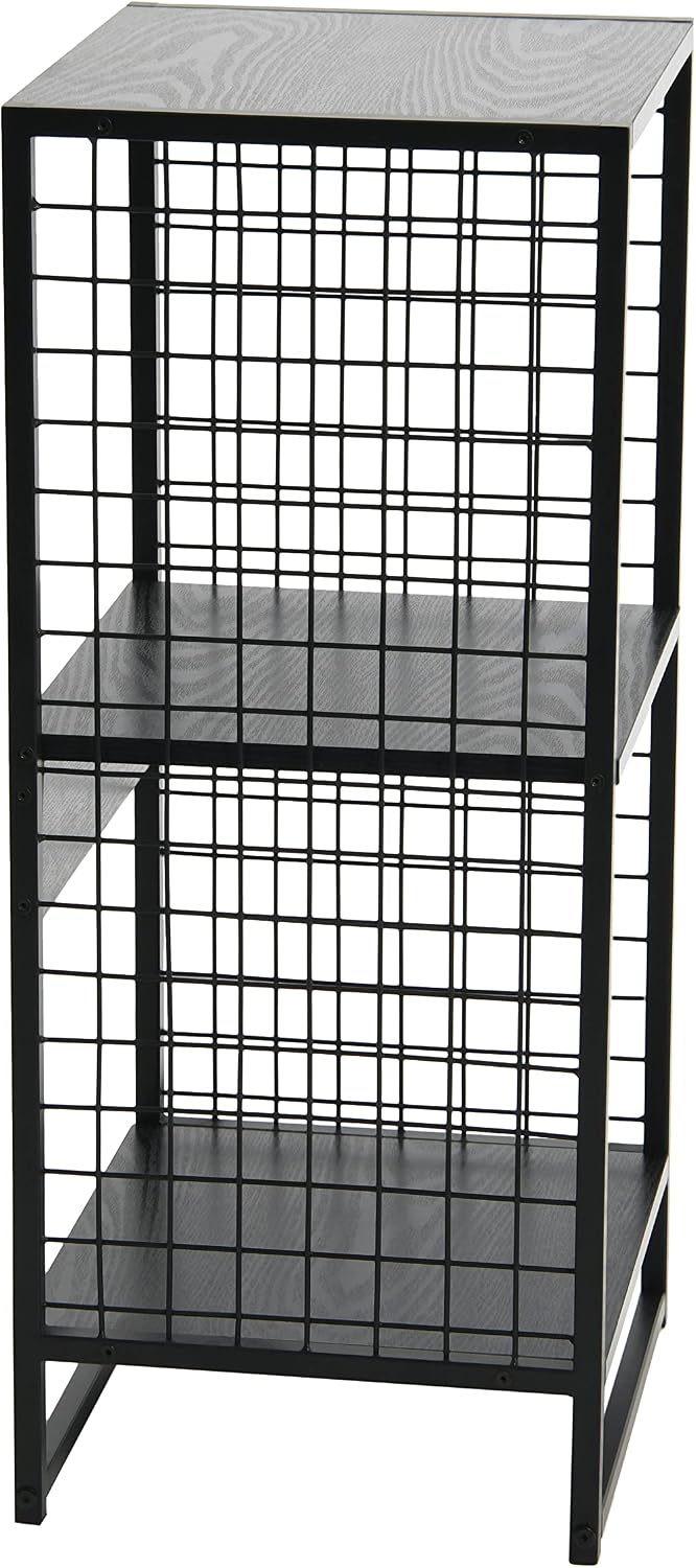 Household Essentials Trellis Open Storage Bookshelf with 2 Cube Compartments Black Oak Wood Grain and Black Metal