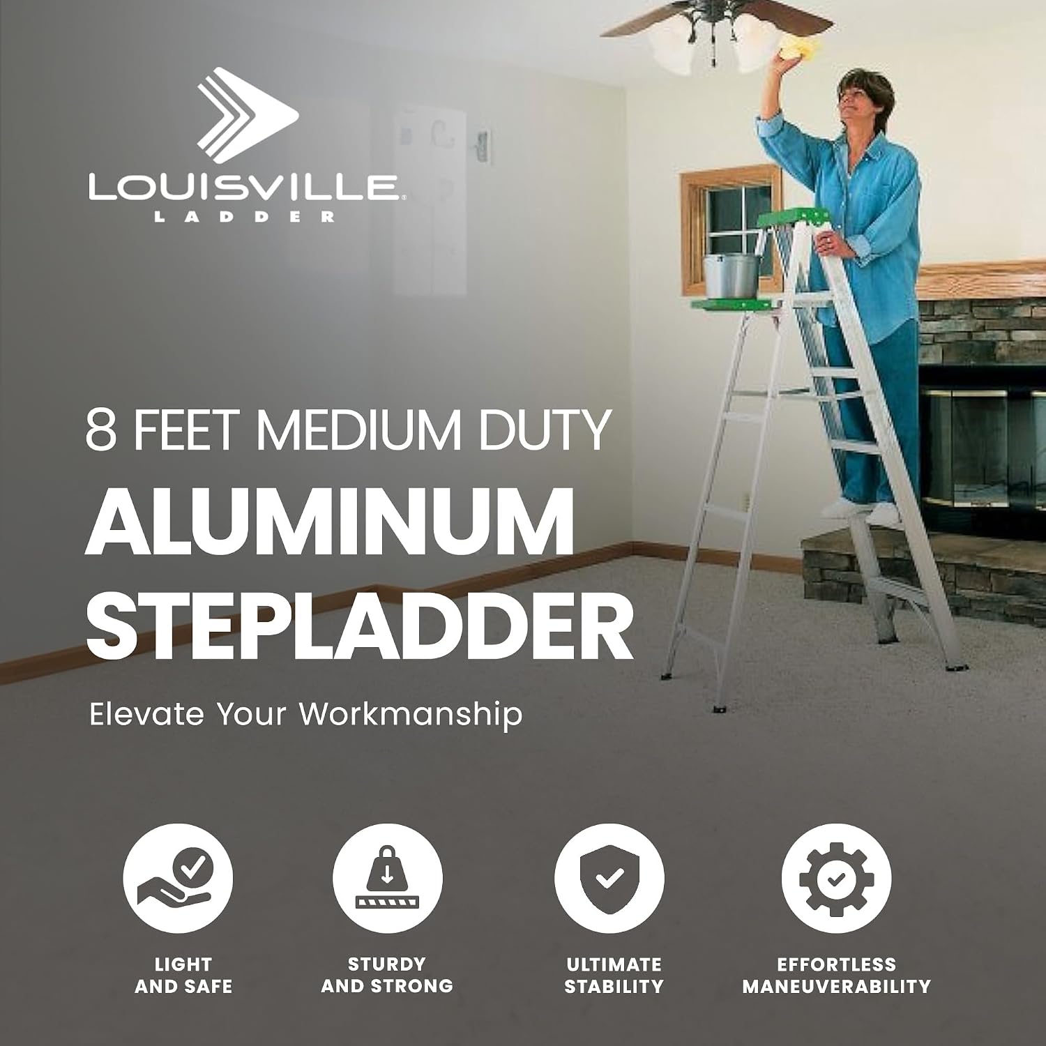 Louisville Ladder 8-Foot Aluminum Step Ladder, 375-Pound Load Capacity, Type IAA, AS4008