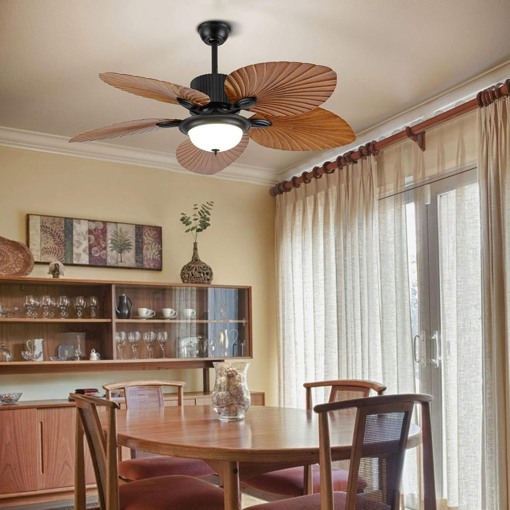 Retro Ceiling Fan 3 Gear Wind Lights Ceiling Fan Chandelier with Remote Control, Flush Mount Ceiling Fan Lighting Fixture for Bedroom Store Office Loft-US Stock