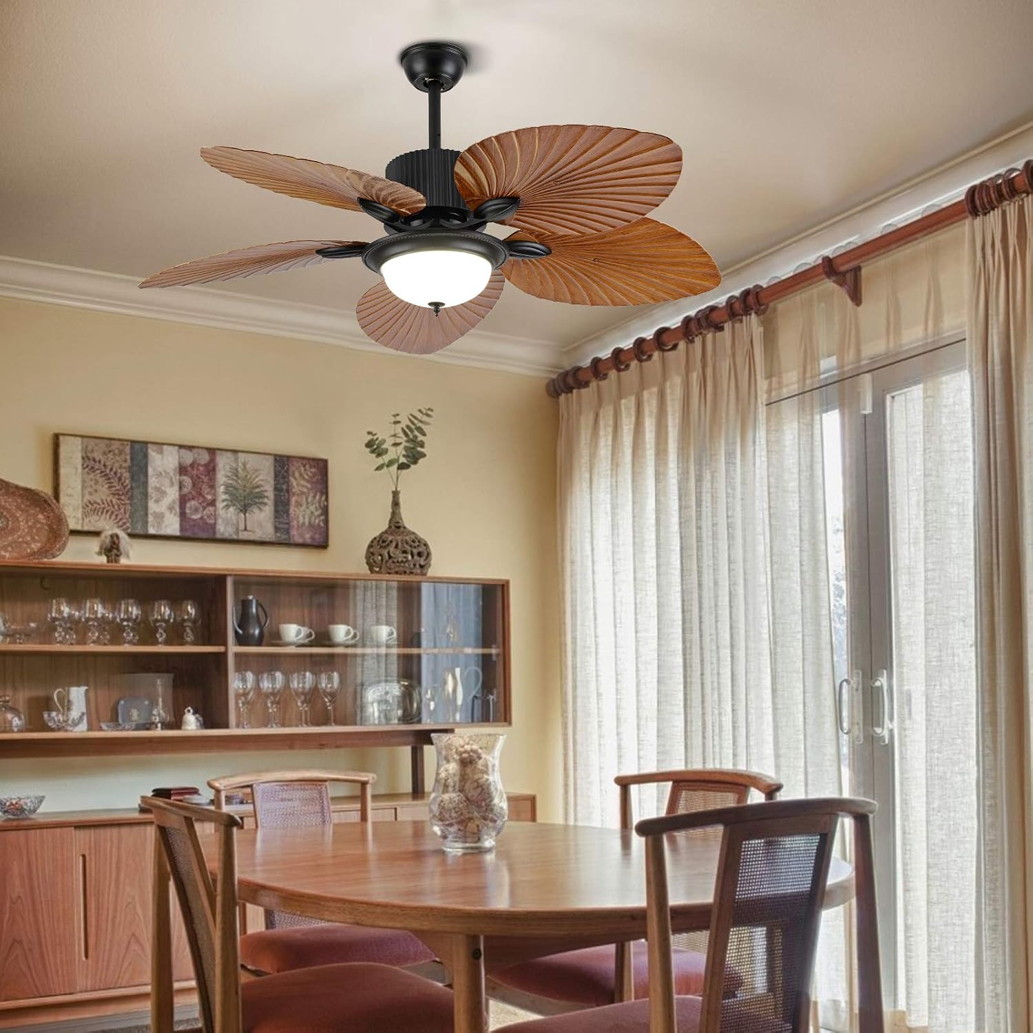 Retro Ceiling Fan 3 Gear Wind Lights Ceiling Fan Chandelier with Remote Control, Flush Mount Ceiling Fan Lighting Fixture for Bedroom Store Office Loft-US Stock