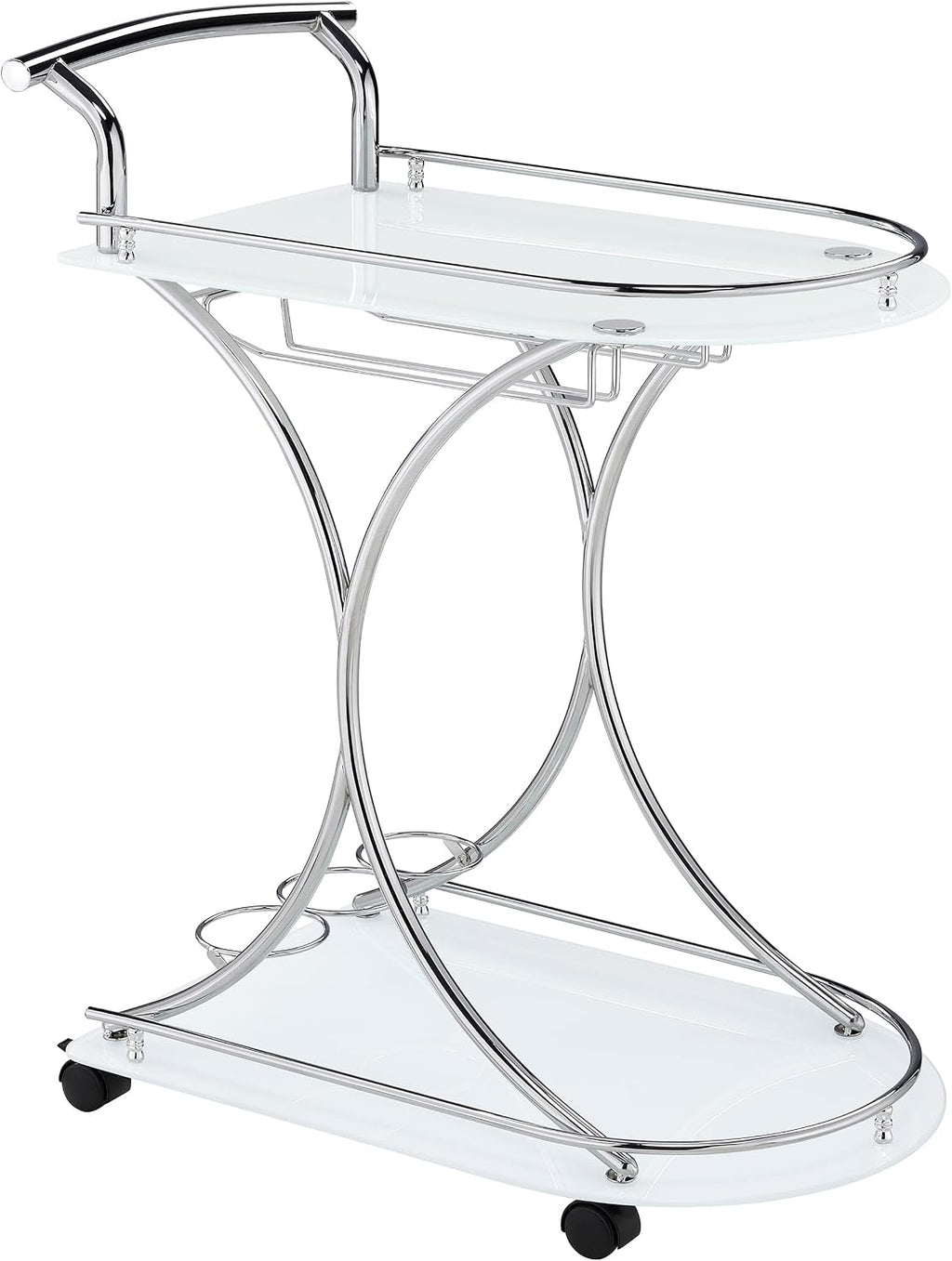 Coaster Home Furnishings Elfman 2-Tier Glass Shelf Metal Bar Cart White and Chrome 910002