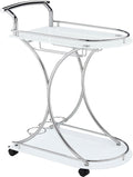 Coaster Home Furnishings Elfman 2-Tier Glass Shelf Metal Bar Cart White and Chrome 910002