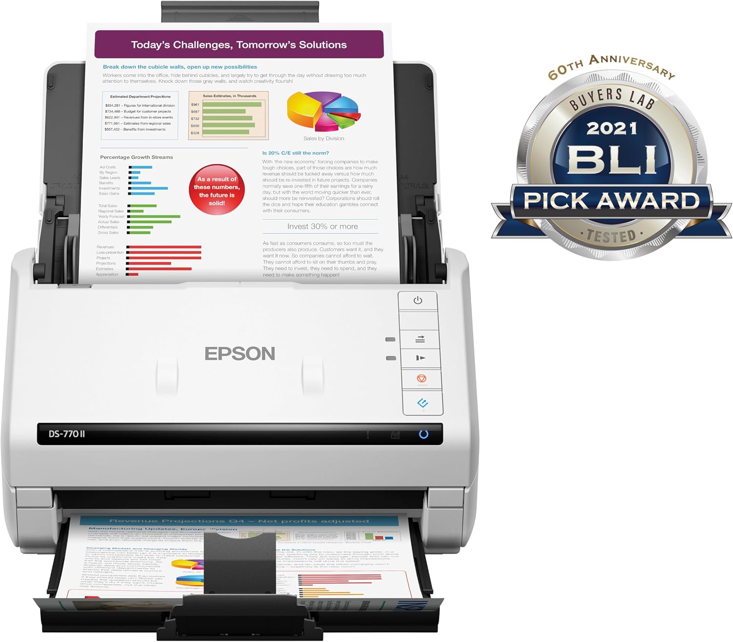 Epson DS-770 II Color Duplex Document Scanner for PC as Well as Mac with 100-page Auto Doc Feeder (ADF), Twain and ISIS Drivers