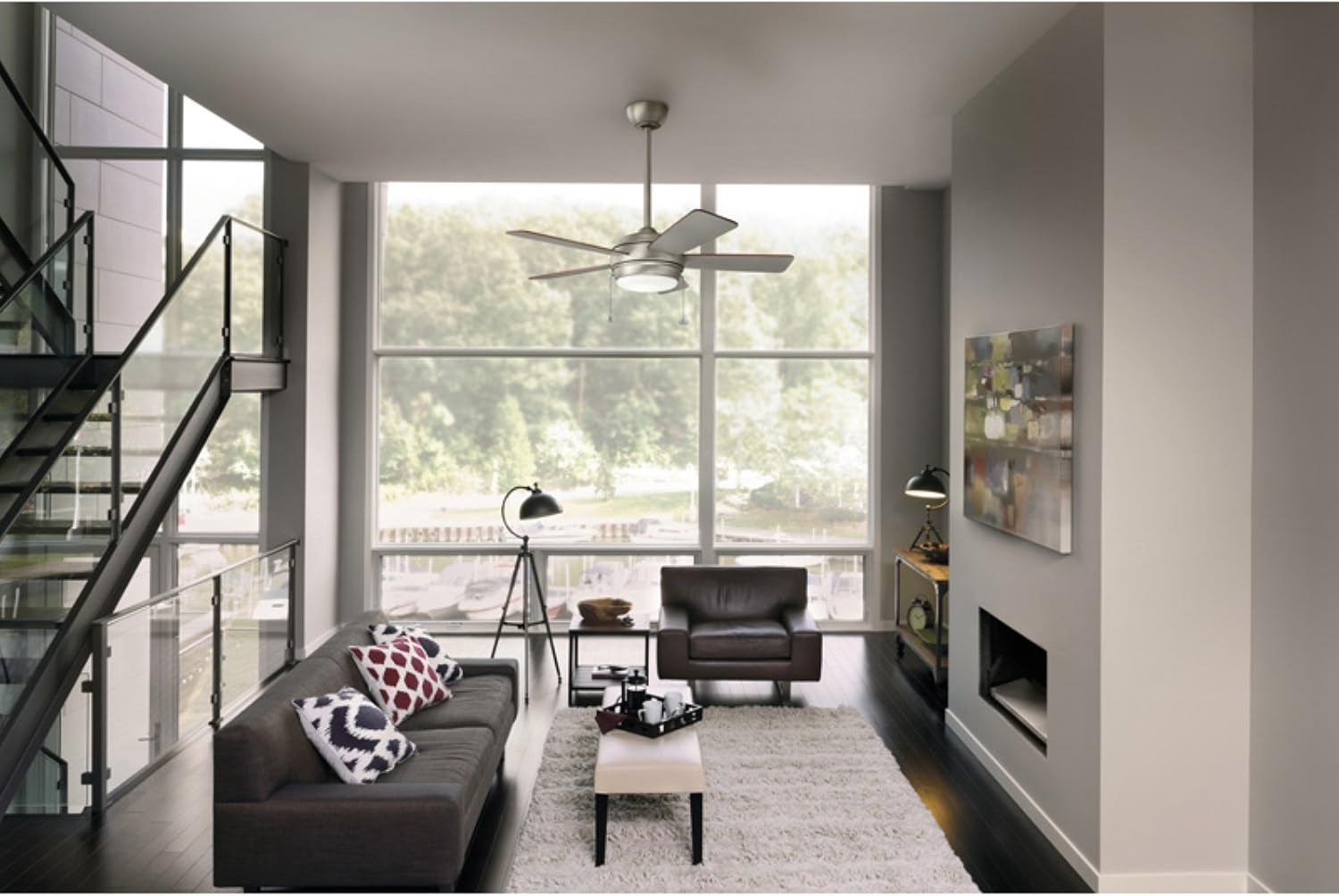 Kichler Starkk 42 in 5-Blade Ceiling Fan with LED Light, Matte White Indoor Modern Fan with Etched Cased Opal Glass and Dimmable 17W Light for Bedroom Living Room, 330171MWH