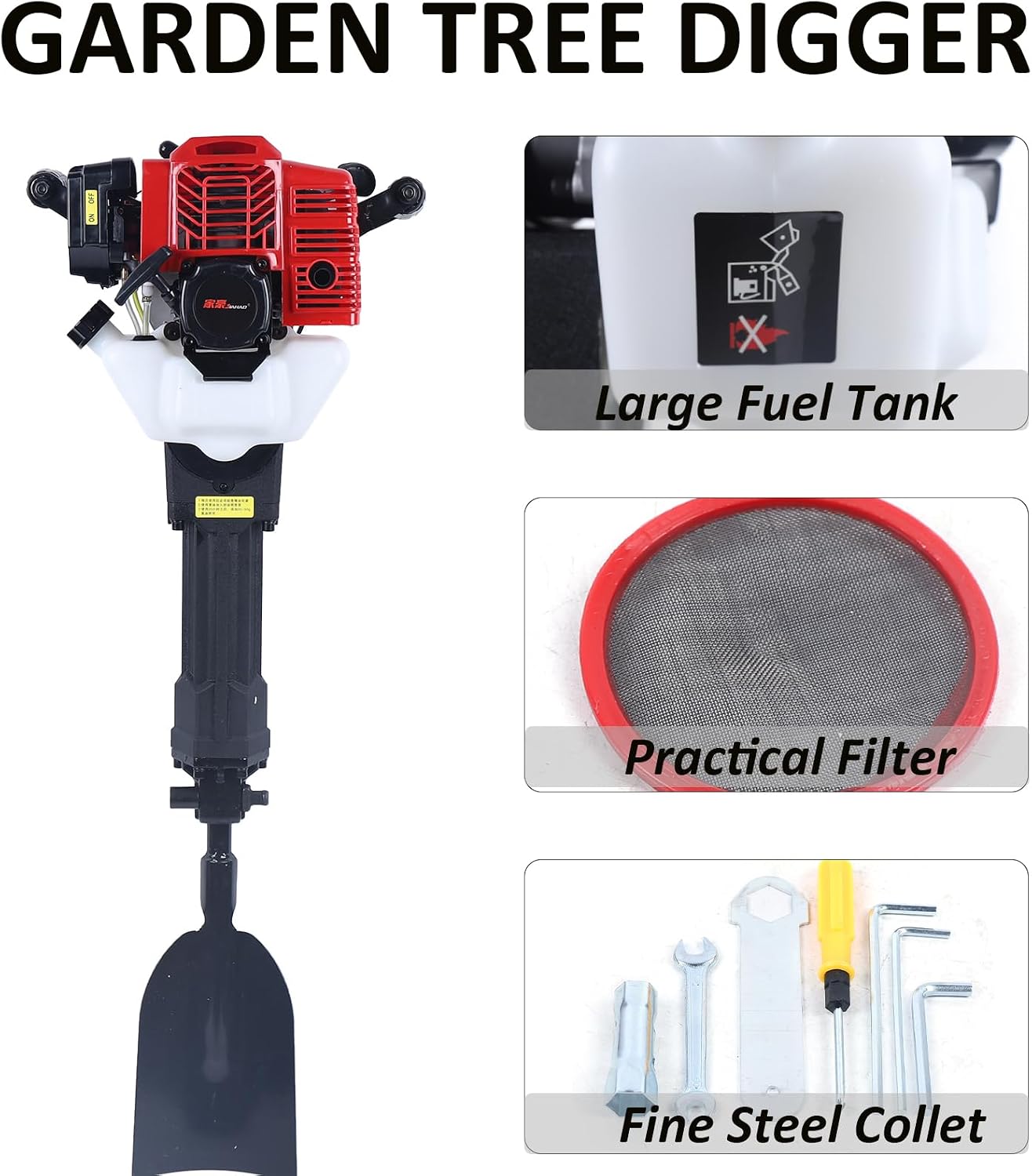 DNYSYSJ 1900W Portable Garden Tree Digger, 2-Stroke 52CC Industrial Electric Post Hole Digger Fence Plant Soil Dig Powerhead, 1.73 X 1.34 Inches