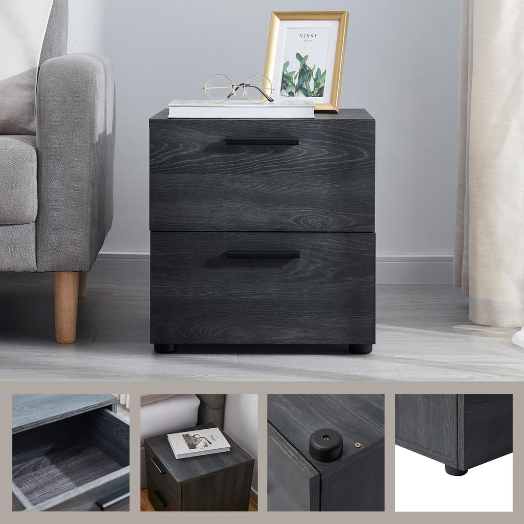 Nestl Night Stand, 2-Drawer Bedside Table for Bedroom Storage, Bedroom Essentials, Wooden Nightstand, Living Room Side Table, Wood End Table, Bedroom Furniture - 2 Piece, Black