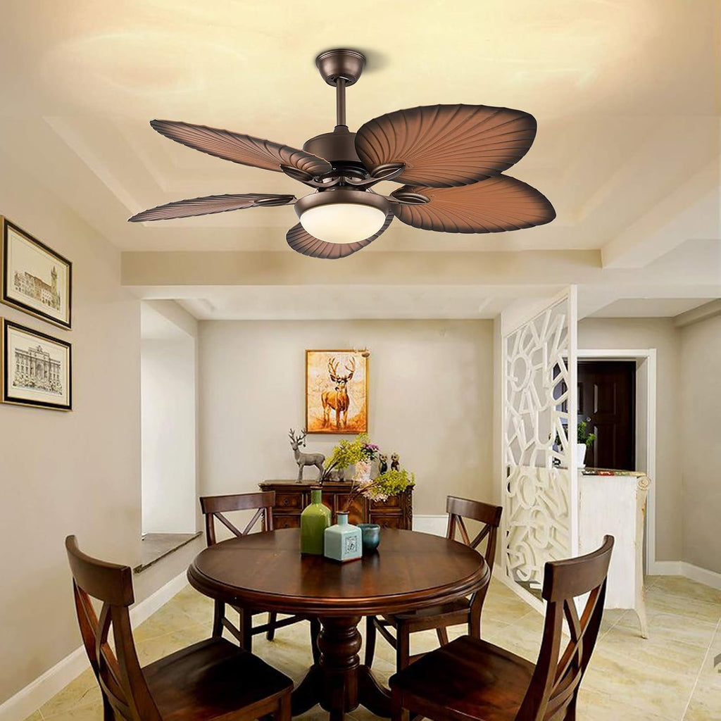 LOYALHEARTDY Outdoor Paddle Fan for Outdoor 52-Inch Tropical Ceiling Fan with LED Light Kit Remote Control,3 Speed & 3 Lighting Colors & Smart Timing, Indoor/Outdoor Quiet Palm Ceiling Fan Lights