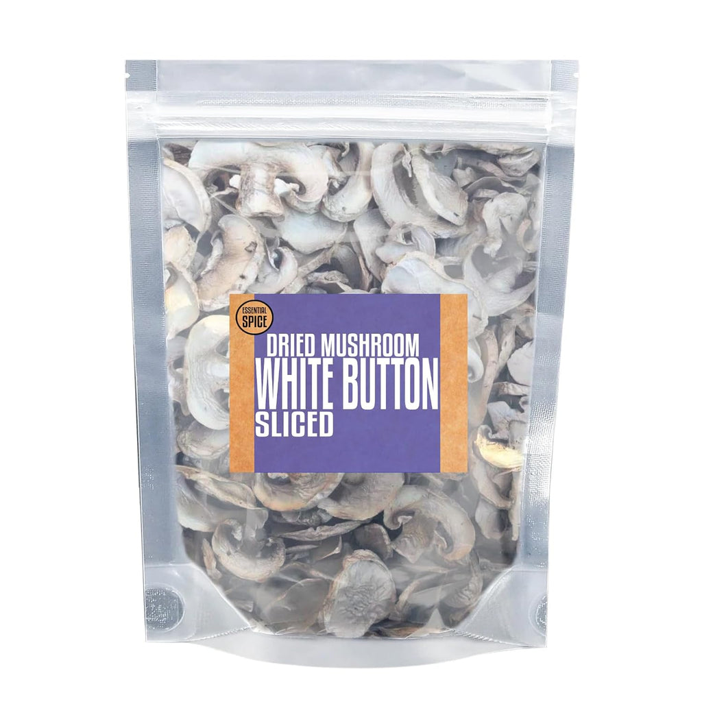 Essential Spice Dried Sliced White Button Mushrooms – Premium Quality, Mild & Savory Flavor – Ideal for Soups, Sauces, Stir-Fries & Pasta – Easy to Rehydrate, Great Pantry Staple (25 lb)