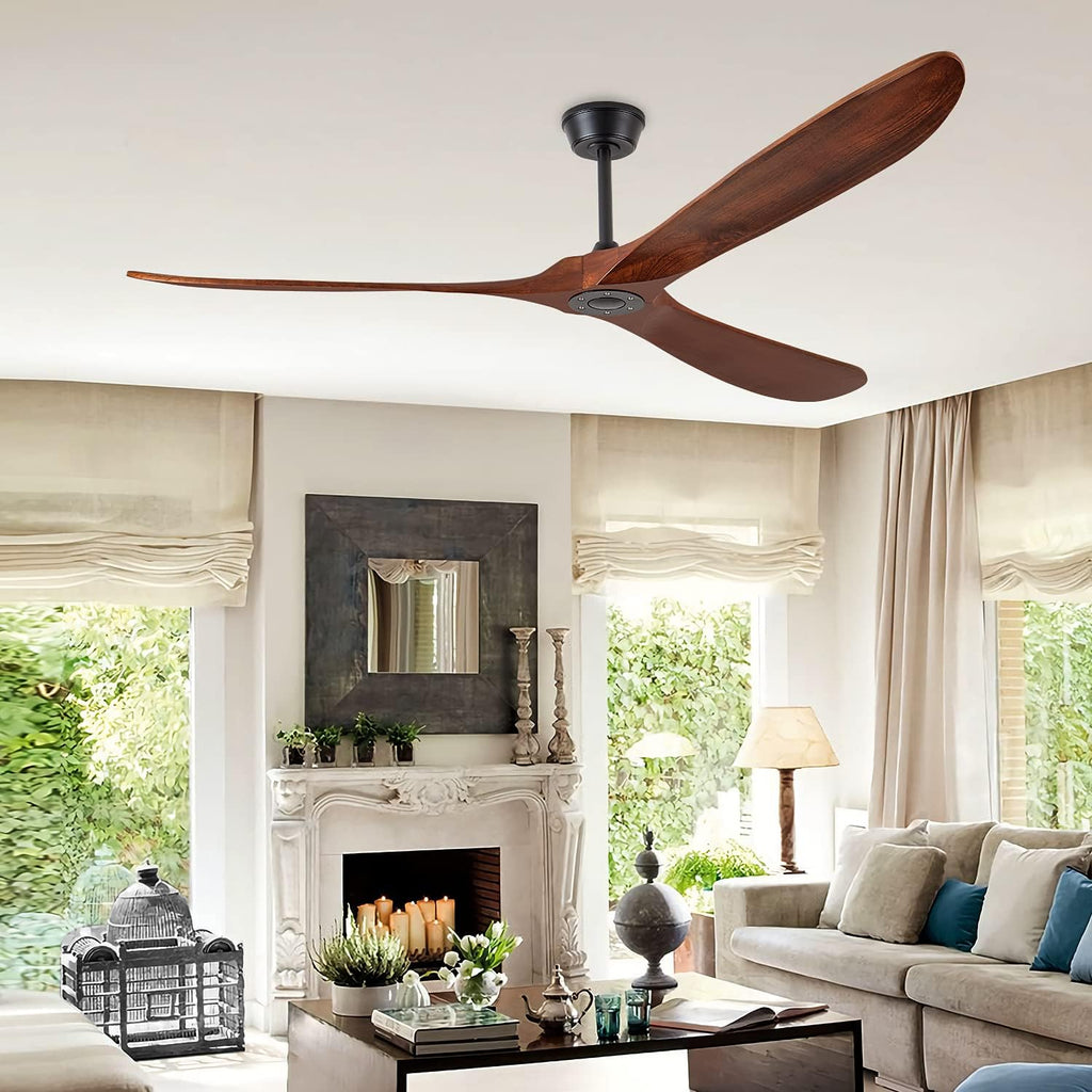 60'' Walnut Ceiling Fan with 3 Wood Blades, 6 Speeds Smart Timing Reversible DC Motor, Modern Black Fan for Indoor/Outdoor Farmhouse/Patios