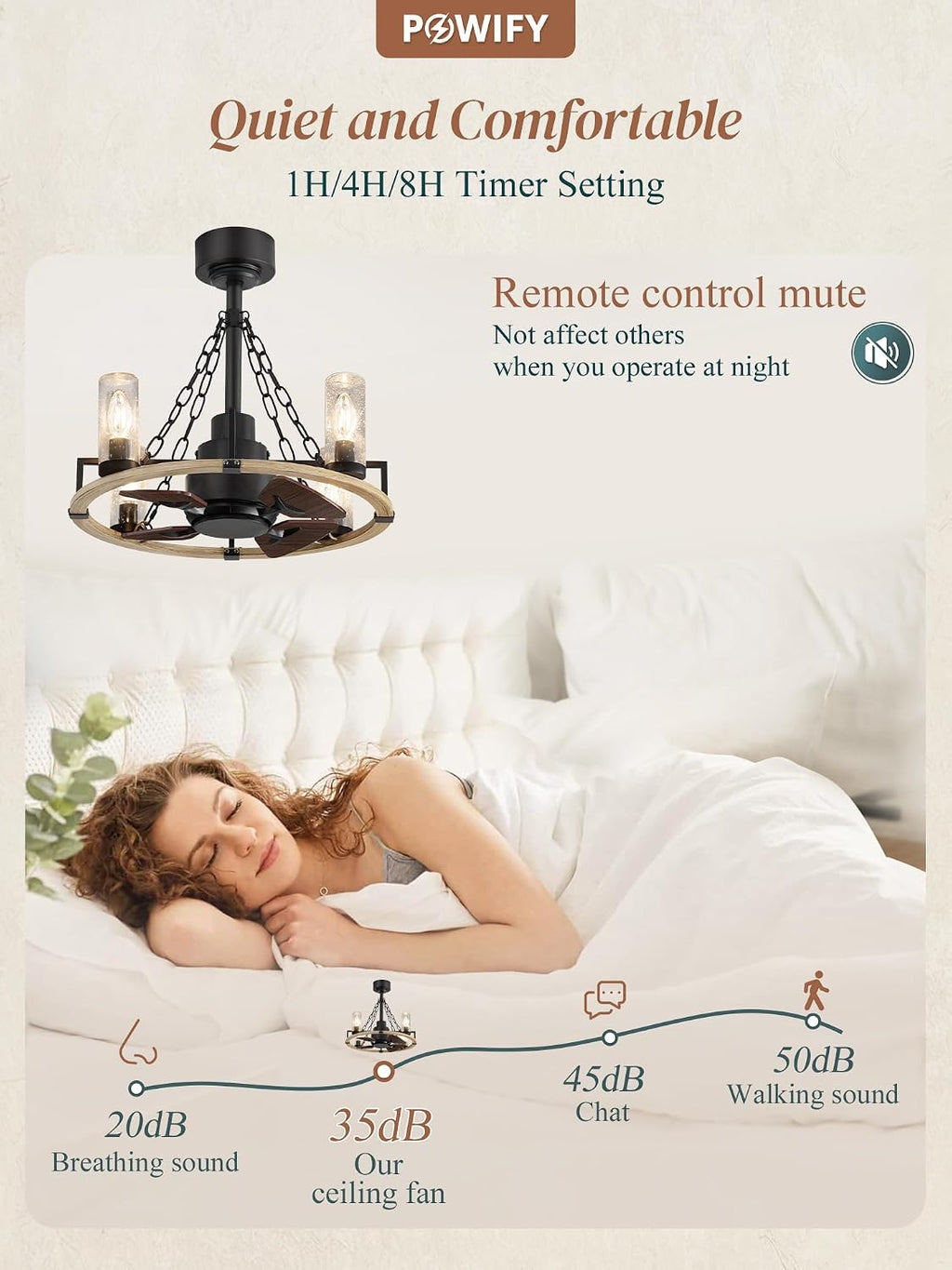 Wagon Wheel Rustic Chandelier Ceiling Fan with Light, 20 inch Farmhouse Caged Ceiling Fans, Quiet Reversible Motor, Dual Finish Blades, Wood Bladeless Fan Lights Ceiling Fixtures for Bedroom Kitchen