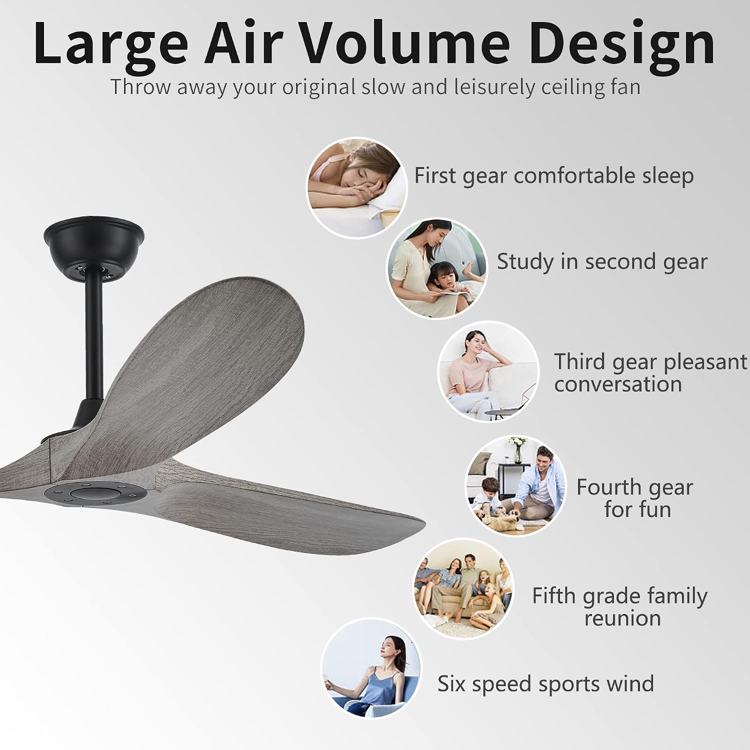 60 Inch Ceiling Fans with Remote Control,3 Imitation Wood ABS Blades, 6 Speeds, Noiseless Reversible DC Motor,Indoor/Outdoor Ceiling Fan for Farmhouse Living Room Dining Room Patio