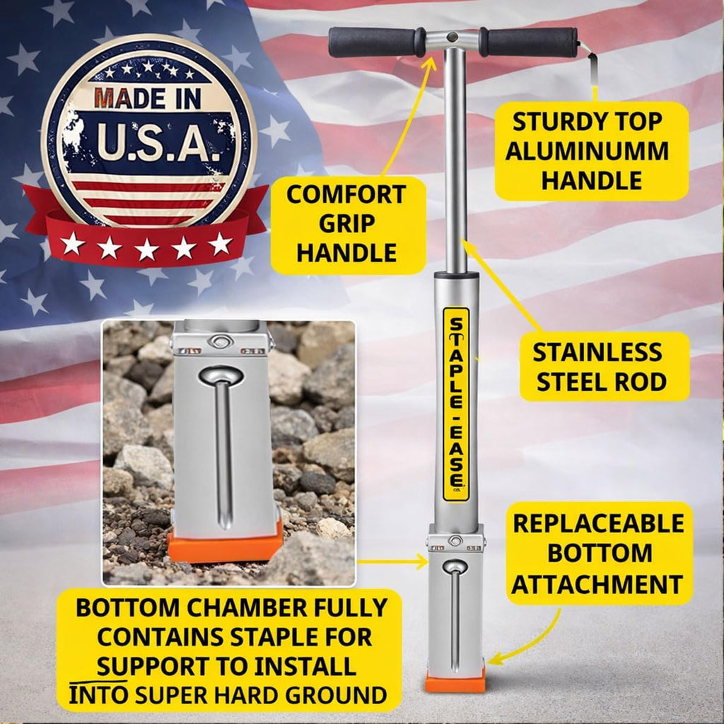 Staple Ease Circle Top Driver – Landscape Staple Driver Tool for Sod Staples & Ground Anchors, Slide Hammer Installation Tool, Heavy Duty Ergonomic Design, Works in Hard & Frozen Soil, Made in USA