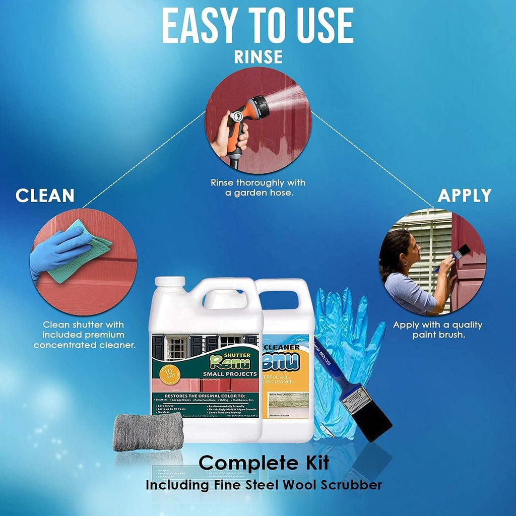 Premium Restorer-Restores Original Color & Rejuvenates Faded Shutters, Patio Furniture, Doors & More | Eco-Friendly |Lasts 10 Yrs.| Includes Powerful Cleaner | Gallon Kit