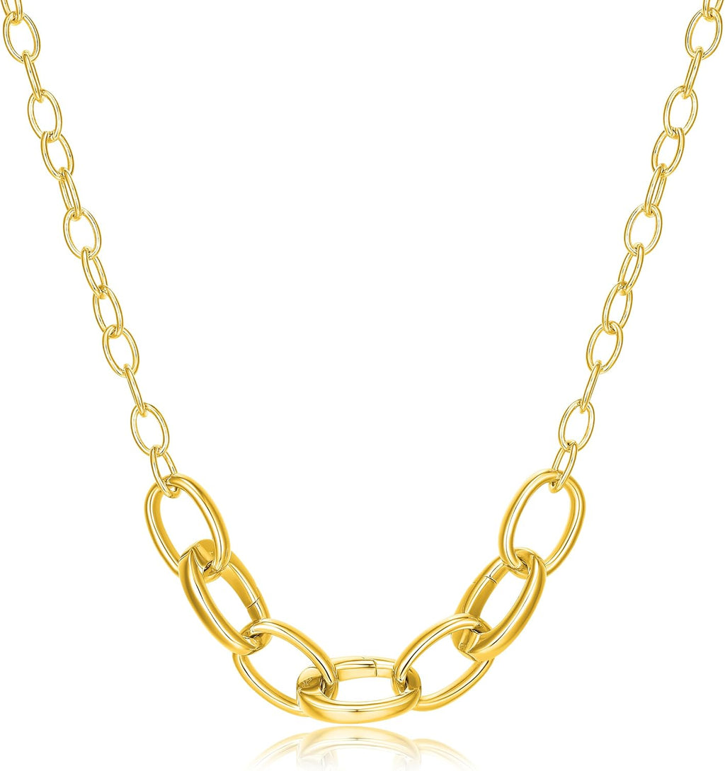 SCAMPER & CO .925 Sterling Silver Rhodium or 18k Yellow Gold Plated Carabiner Charm Necklaces for Women - Hypoallergenic Compatible Charms Sterling Silver Necklace for Women Modern Carabiner Design