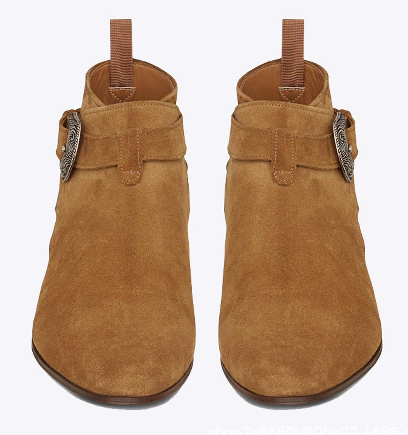 Santimon Men's Top-Grain Leather Buckle Ankle Chukka Boots – Western Jodhpur Suede Boots with Harness Strap, Pointed Toe Dress Boots for Casual, Rodeo, Parties & Everyday Wear