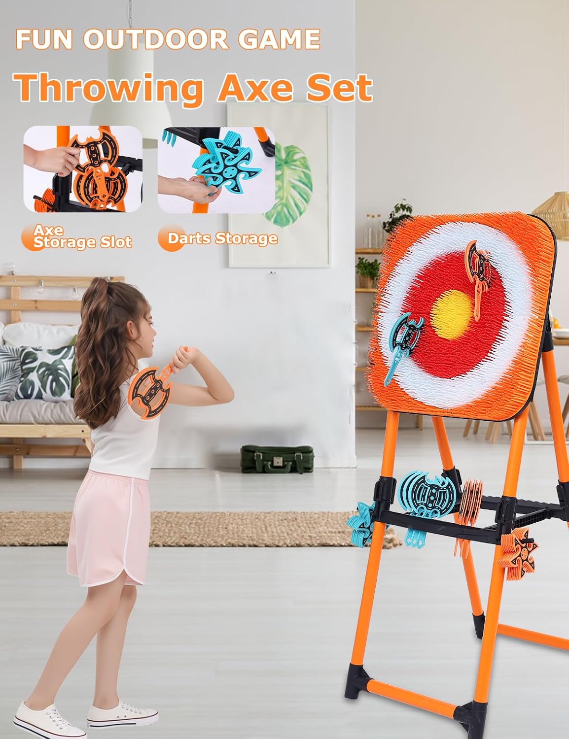 Axe Throwing Game for Backyard - 8 Throwing Axe & 8 Throwing Stars,24' Target,Yard & Outdoor Games for Adults and Family (Orange)