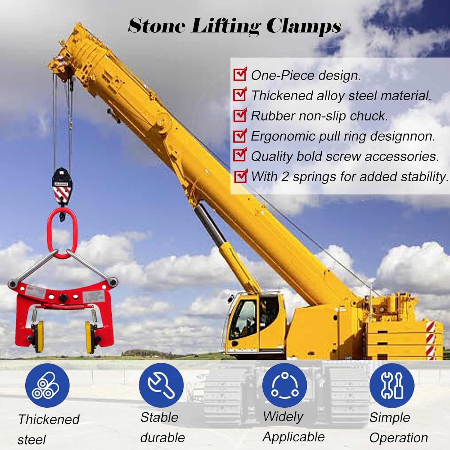 Adjustable Red Stone Lifting Clamps with Rubber Non-Slip Chuck, Vertical Plate Clamp for Granite, Marble, and Hollow Tile (6-18cm/2.4-7.1in Opening Width)
