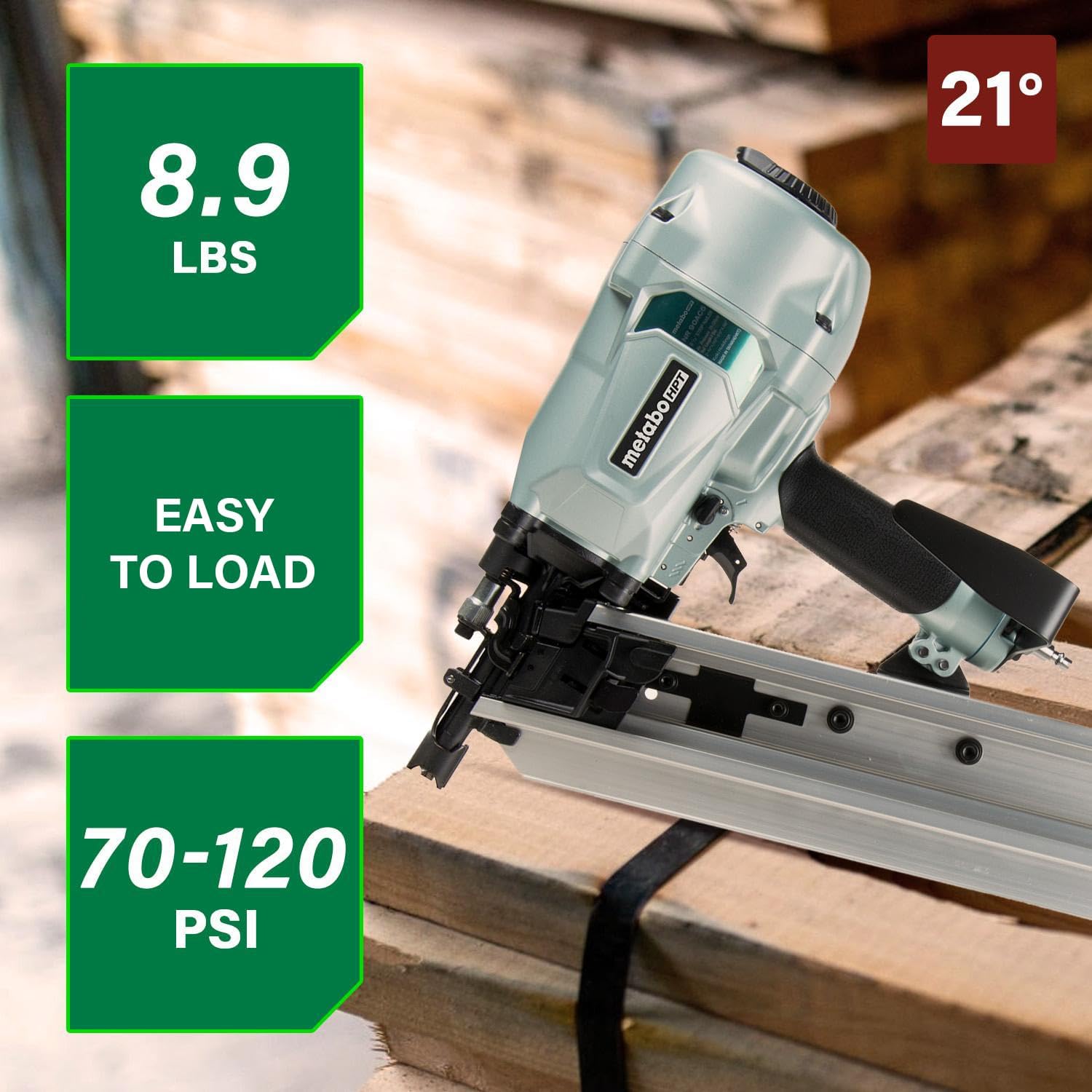 Metabo HPT Framing Nailer, Pro-Preferred Pneumatic Power Nailers in Framing Tools, Powerful Tool With Tool-less Depth Adjustment & Claw Tip, 21° 3-1/2' Plastic Collated Nails, NR90AC5