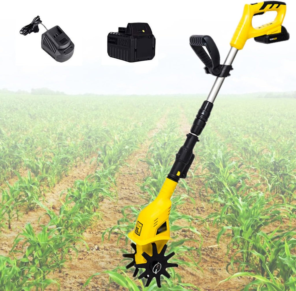 Electric Tiller,Cordless Garden Tiller Rotavator, Depth 17cm, Cultivated Land Width 10cm, Adjustable Cultivator for The Garden,Vegetable Plots,110V (220V)