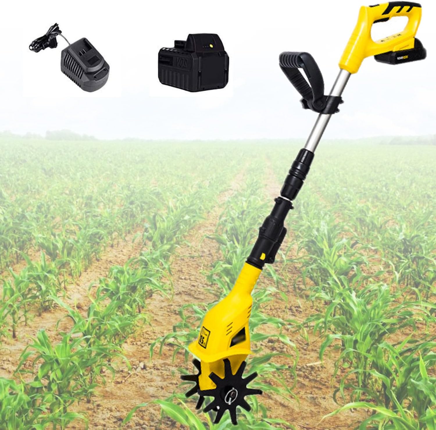Electric Tiller,Cordless Garden Tiller Rotavator, Depth 17cm, Cultivated Land Width 10cm, Adjustable Cultivator for The Garden,Vegetable Plots,110V (220V)
