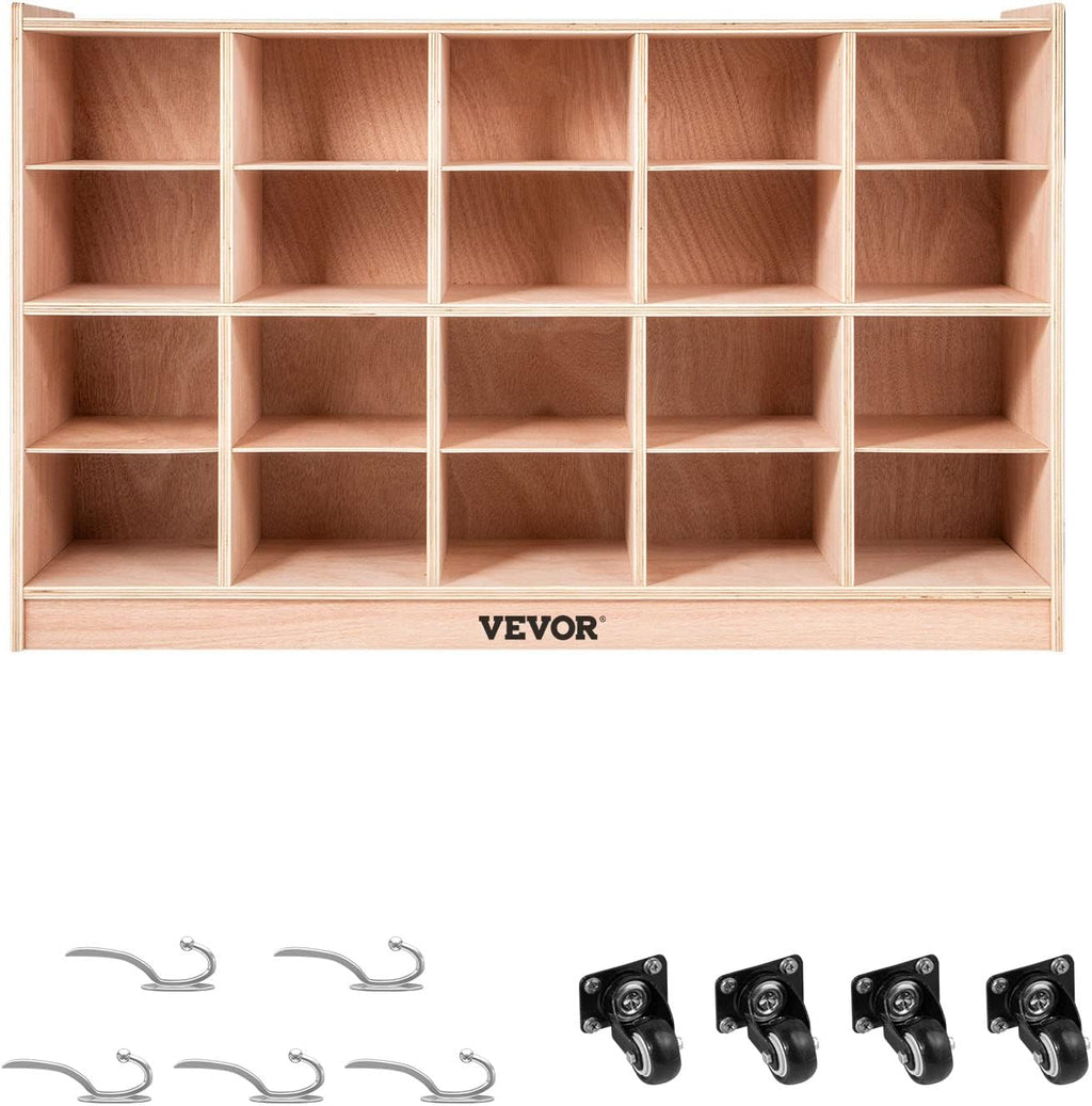 Happybuy 20-Section School Storage Locker, Wooden Storage Cabinet with 4 Casters, Classroom Cubbies for Storage, 15mm Thick Plywood Locker for Home, Office, School, Gym, Kindergarten