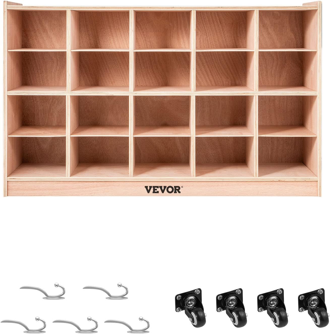 Happybuy 20-Section School Storage Locker, Wooden Storage Cabinet with 4 Casters, Classroom Cubbies for Storage, 15mm Thick Plywood Locker for Home, Office, School, Gym, Kindergarten