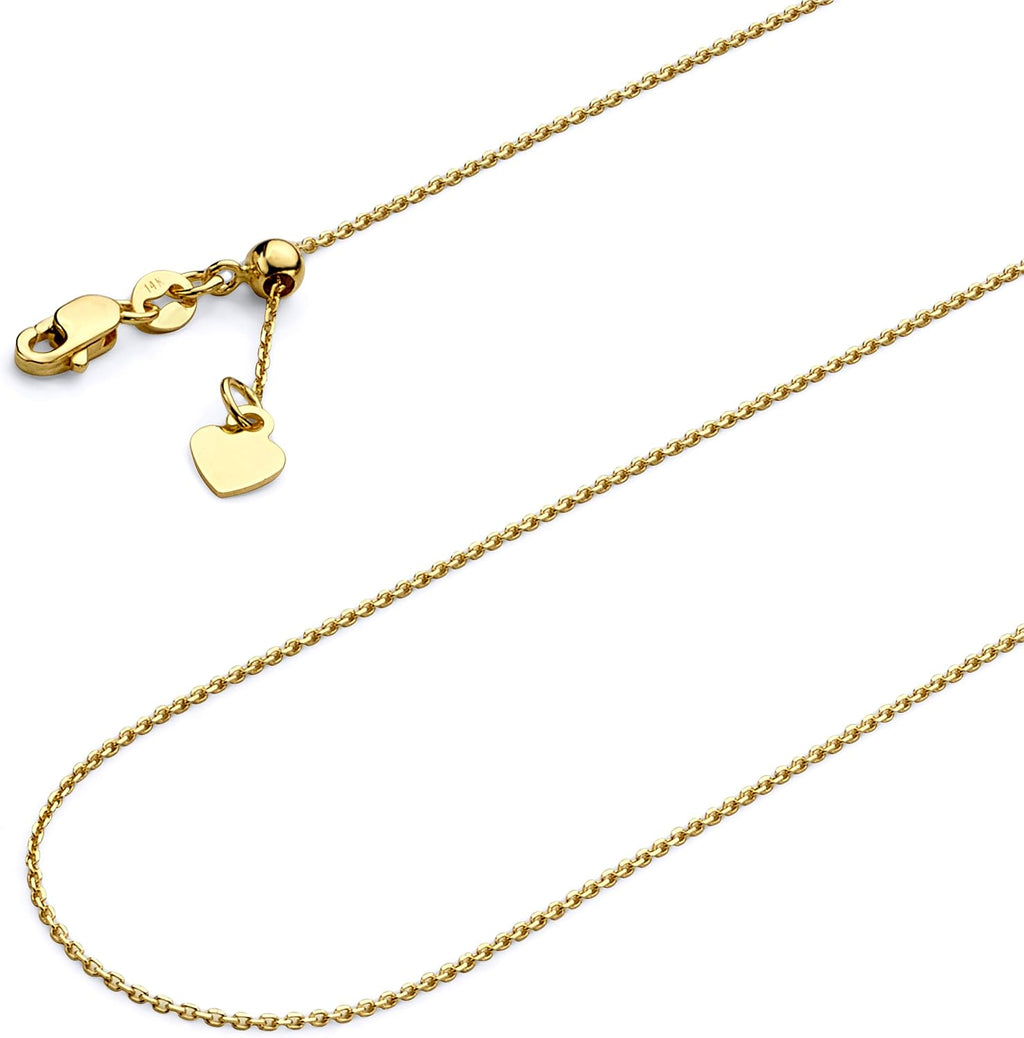 14k REAL Yellow OR White Gold Solid 1mm Cable Link Length Adjustable Chain Necklace with Lobster Claw Clasp