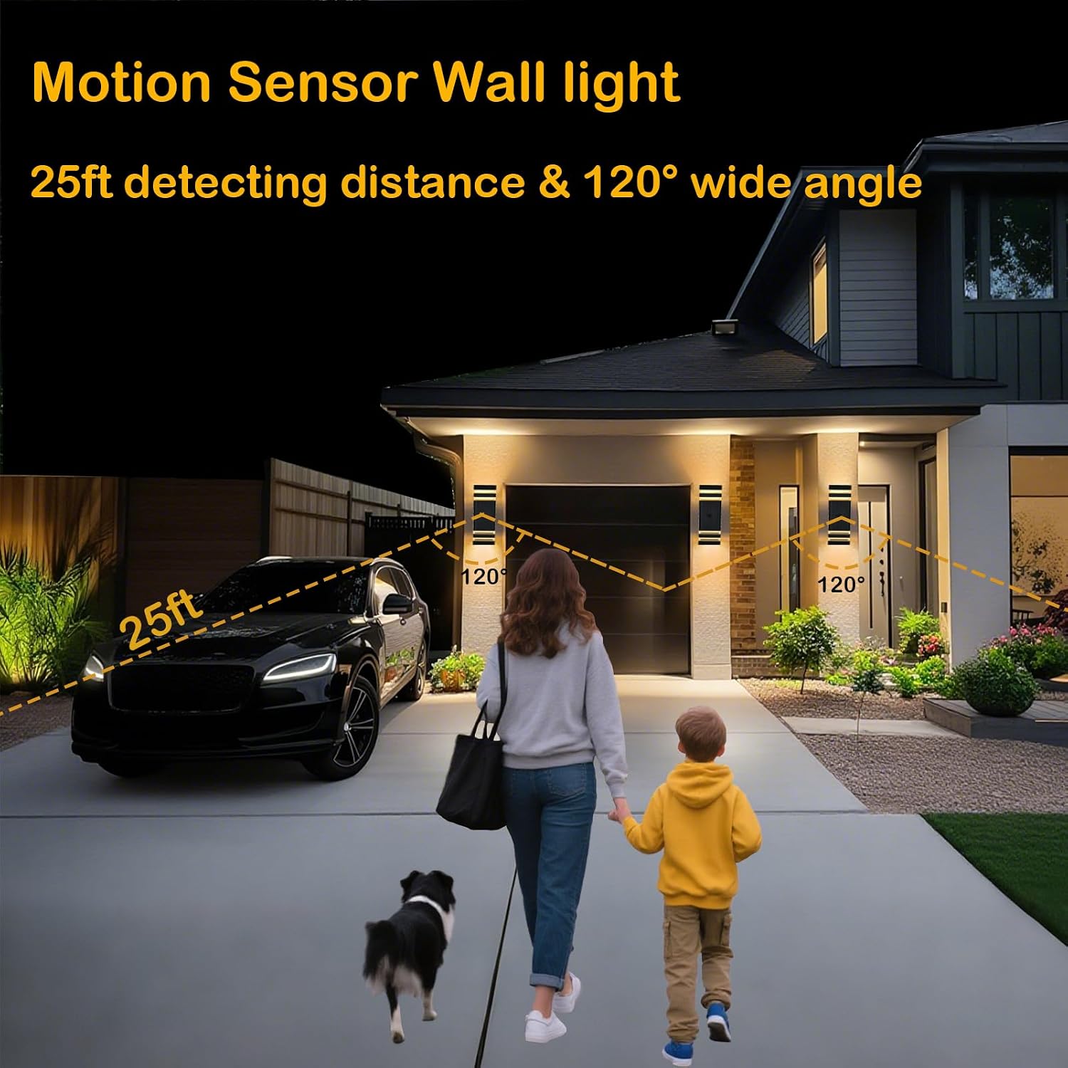 iYogaled Dusk to Dawn Motion Sensor Porch Light with 3 Lighting Modes, Waterproof Up Down Wall Sconce with Adjustable Bulbs, Aluminum Exterior Light Fixtures for Entryway, Patio, Garage,ETL Listed