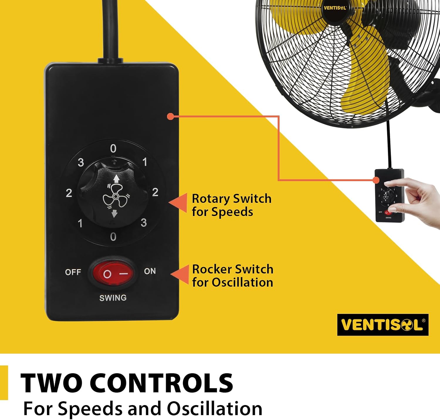 VENTISOL 18 Inch Wall Mount Fan Oscillating, 4,200 CFM High Velocity Industrial Wall Fan for Indoor, Commercial, Residential, Warehouse, Greenhouse, Workshop, Basement