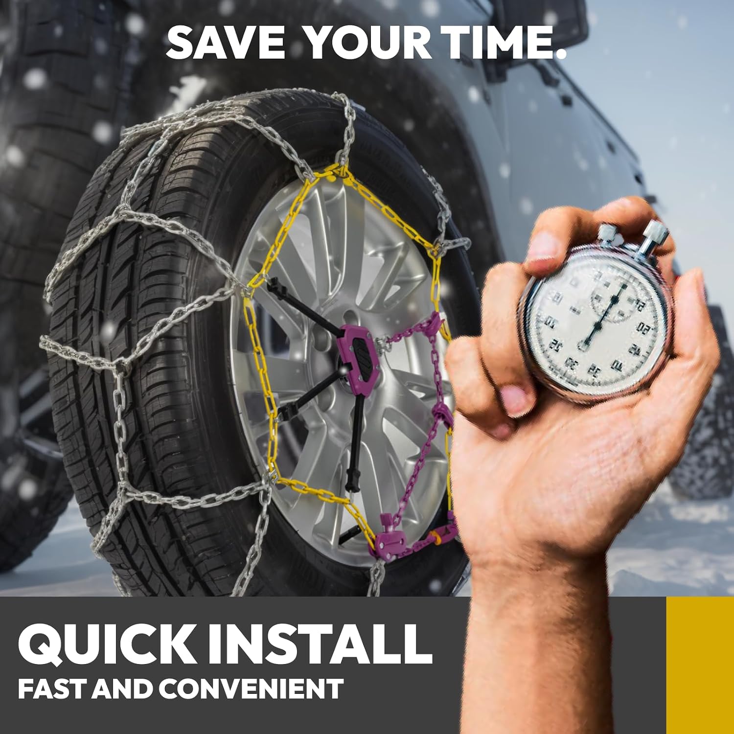 Auto Tightening Snow Chains for SUV,Pickup and Trucks – Quick Fit, Easy Installation, Reusable Universal Tire Chains for Winter Emergency Traction (Set of 2)