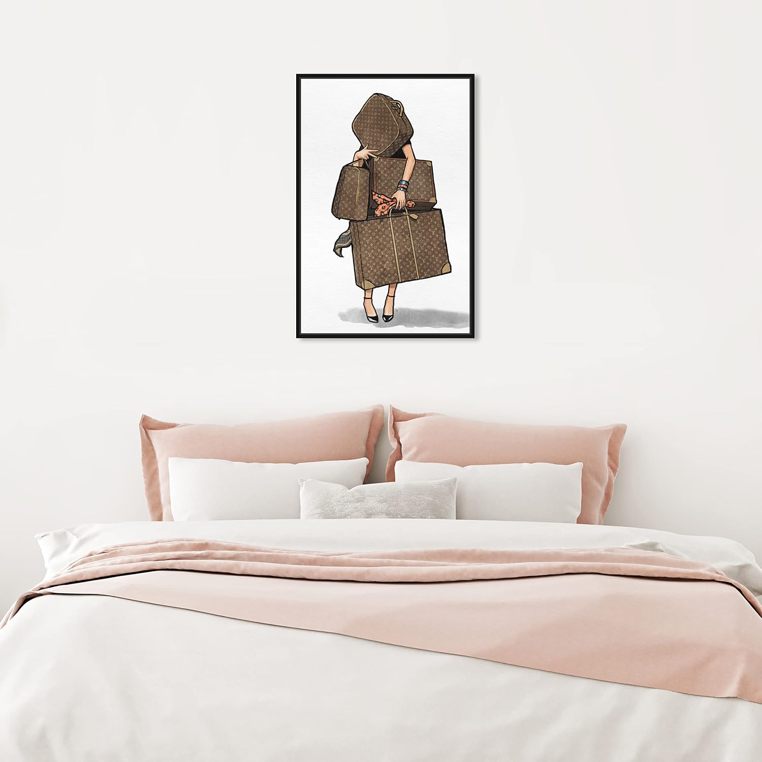 The Oliver Gal Artist Co. Fashion and Glam Framed Wall Art Canvas Prints, Bags-Orange' Travel Essentials Home Décor, 16 in x 24 in, Brown, White